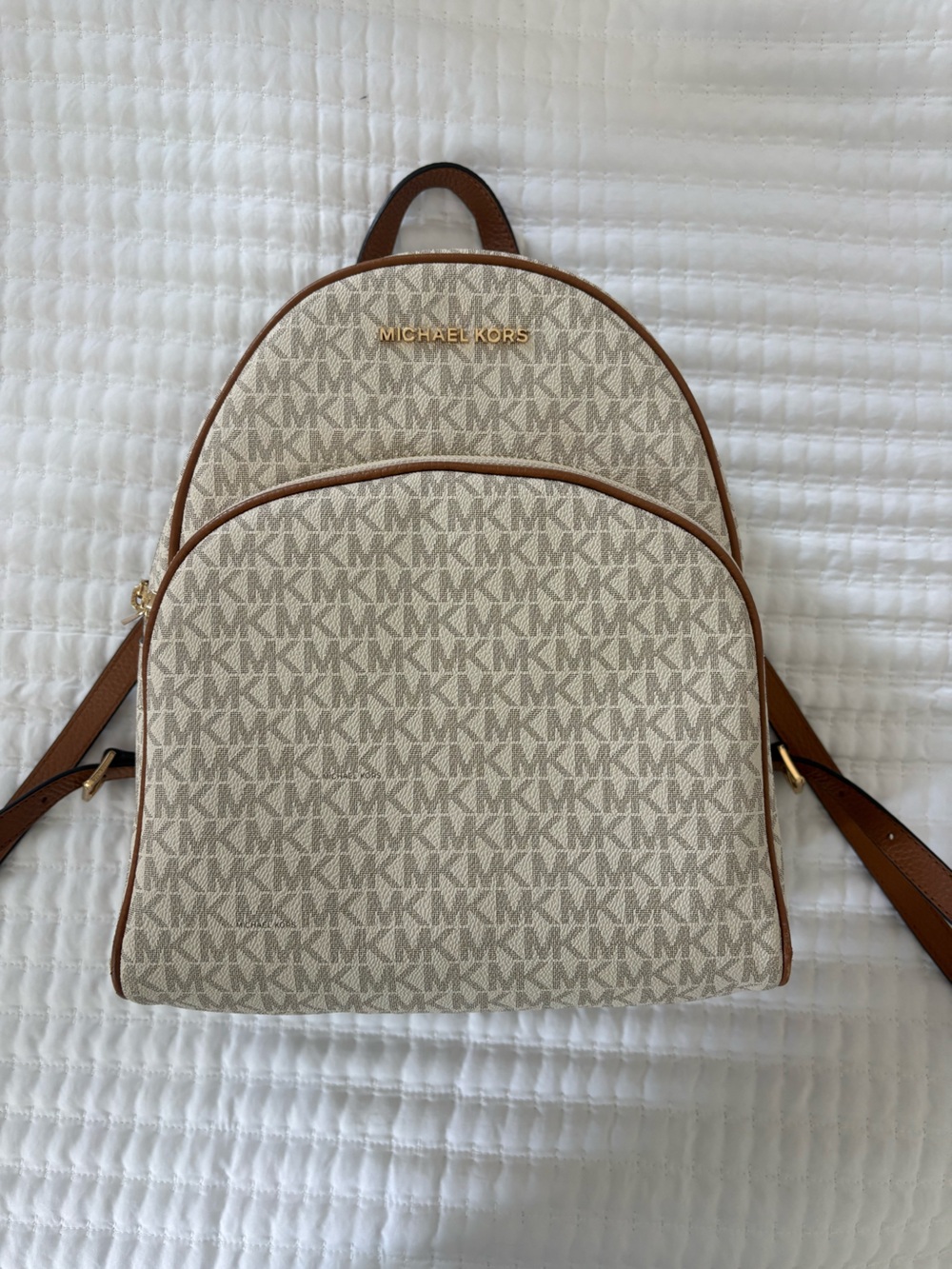 MICHAEL KORS Beige Logo Backpack with Brown Trim